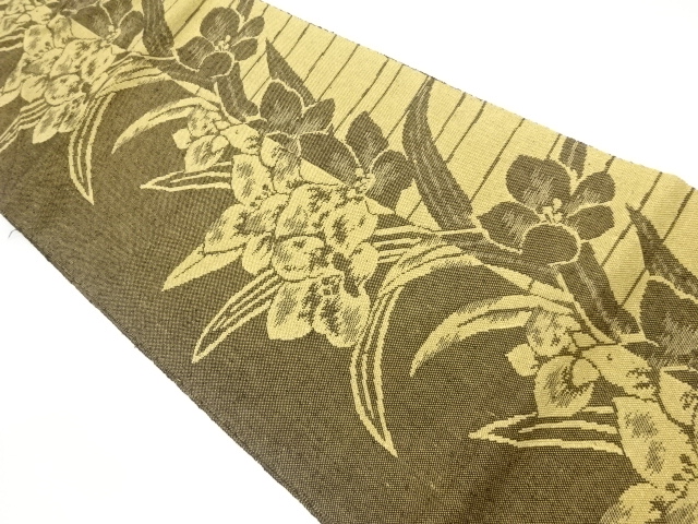 JAPANESE NAGOYA OBI / MAWATA TSUMUGI / WOVEN FLORAL PLANTS
